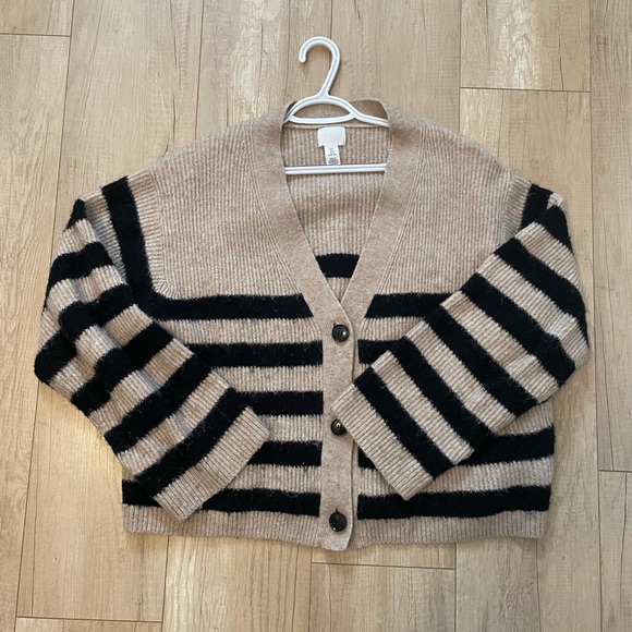 H&M Sweaters - H&M Black and Brown Striped Cardigan